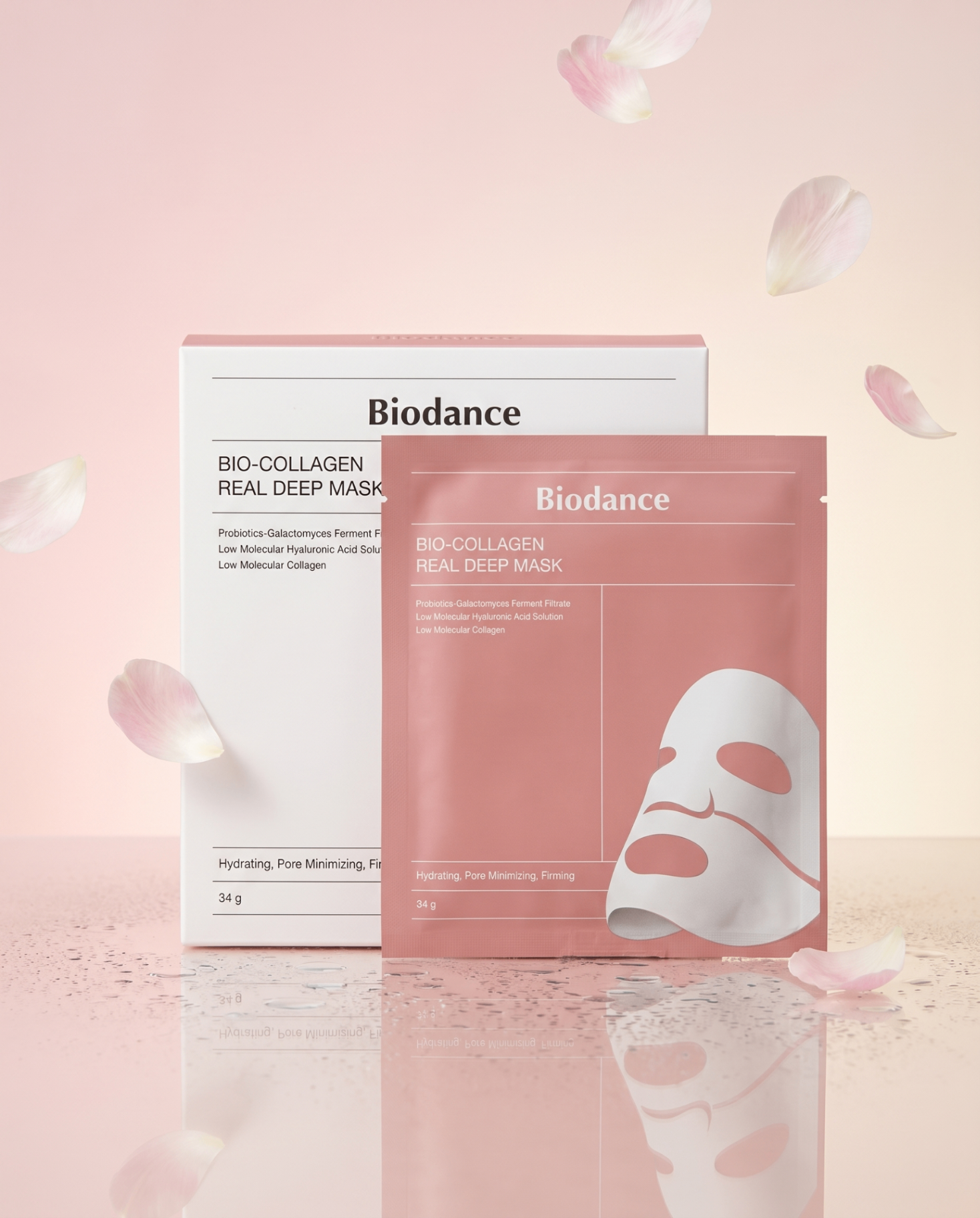 Biodance Bio-Collagen Real Deep Mask sur fond pastel.